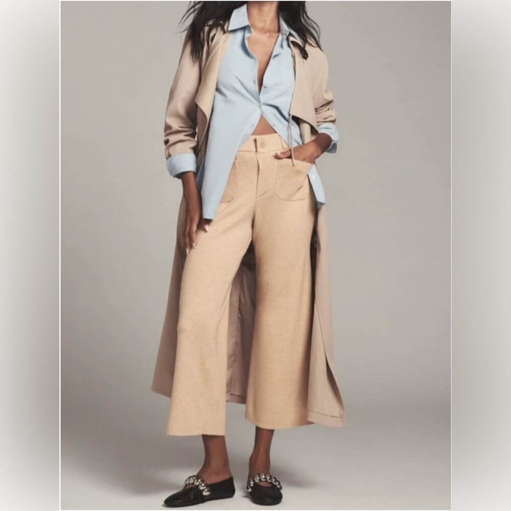 NEW- The Colette Sweater Knit Crop Wide-Leg Pants by Maeve Light Beige - Size L